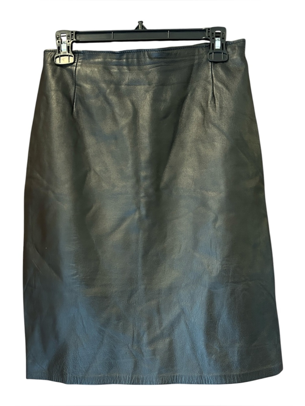 Vintage Firenze Santa Barbara Black Leather Skirt Sz 8 90s Midi Office Siren